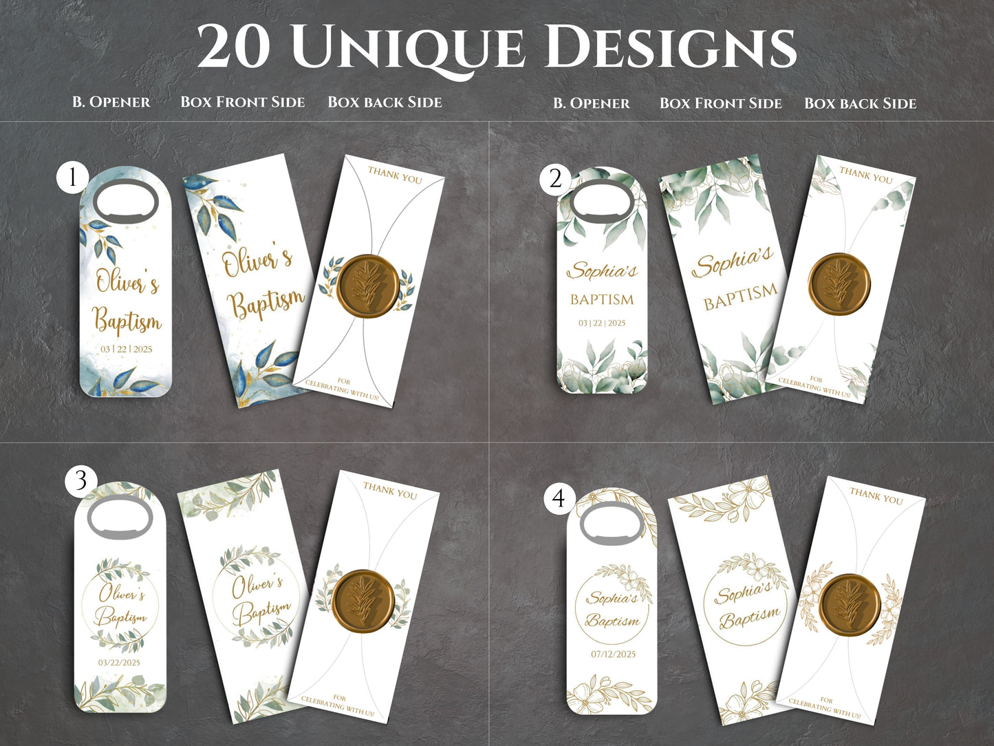 Baptism Favors 20 Unique Design/ Bottle Opener Favors for Guests